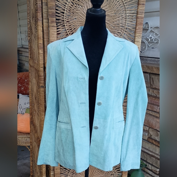 Vintage Liz Claiborne Women's Light Blue Suede Jacket_M - Picture 3 of 8